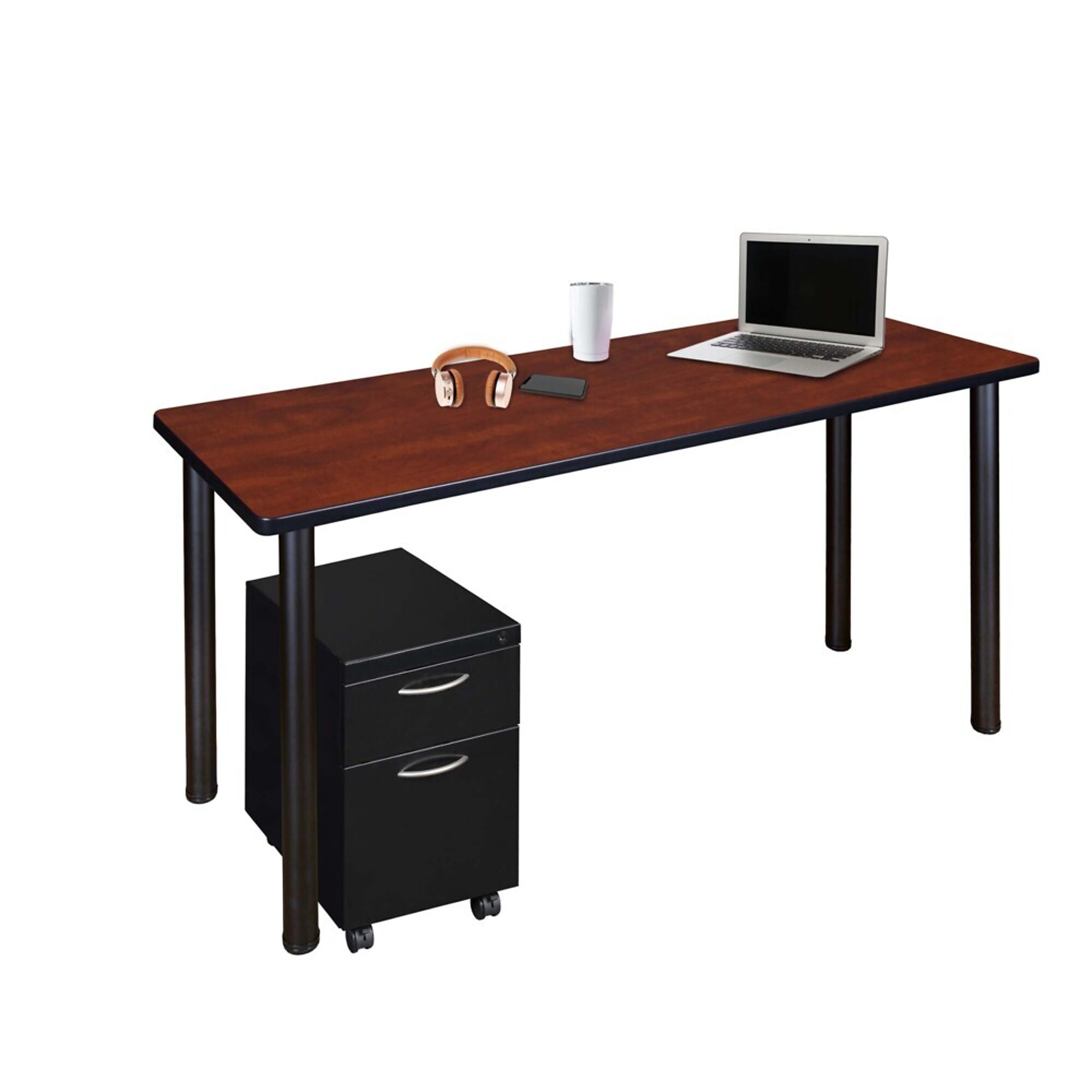 Regency Kee Mobile Desk with Storage — 48in. x 24in., Cherry/Maple Top, Black Legs, Model# MDCLMP4824CHBK